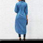 2022 Spring Fashion Denim Blue Dress Women Casual Lapel Long Sleeve Long Shirt Vestido Elegant Work OL Sundress