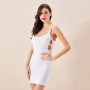 Summer Bandage Dress Spaghetti Strap Pierced Sexy Club Party Bodycon Sleeveless Pure Color Dresses