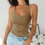 Women Solid Round Neck Ribbed Tank Top Camisole Women Summer Basic Elastic Tank Top O Neck Solid Tank Top