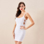 Summer Bandage Dress Spaghetti Strap Pierced Sexy Club Party Bodycon Sleeveless Pure Color Dresses