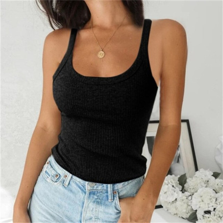 Women Solid Round Neck Ribbed Tank Top Camisole Women Summer Basic Elastic Tank Top O Neck Solid Tank Top