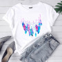 Women Summer Short Sleeve Dream Feather Print Lady T-shirts Top T Shirt Ladies Womens Graphic Female O Neck Tee TShirt Tops