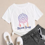 Women Summer Short Sleeve Dream Feather Print Lady T-shirts Top T Shirt Ladies Womens Graphic Female O Neck Tee TShirt Tops