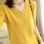 UHYTGF 4XL Oversized T-Shirt Women Ice Silk Knitted V Neck Pullover Summer Top Female Short Sleeve Casual Ladies Thin T-Shirt 22