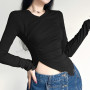 2023 New Spring Bottoming Knitted Irregular Waist Slimming Long-sleeved V-neck Long-sleeved T-shirt For Women European American