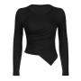 2023 New Spring Bottoming Knitted Irregular Waist Slimming Long-sleeved V-neck Long-sleeved T-shirt For Women European American