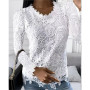 2022 Autumn New Fashion Blouse Tops Women Long Sleeve Lace Patchwork Blouse Ladies Casual Sexy V-Neck Solid Color Street Shirt