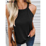 Eotvotee Solid T Shirts for Women Summer 2023 New Sleeveless Off Shoulder Slim Sexy Tee Shirts Tops Korean Fashion Casual Tops