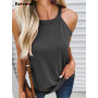 Eotvotee Solid T Shirts for Women Summer 2023 New Sleeveless Off Shoulder Slim Sexy Tee Shirts Tops Korean Fashion Casual Tops