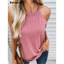 Eotvotee Solid T Shirts for Women Summer 2023 New Sleeveless Off Shoulder Slim Sexy Tee Shirts Tops Korean Fashion Casual Tops