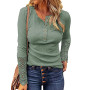 Women Long Sleeve Round Neck Solid Stitching Lace Loose T-shirt for Spring
