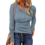 Women Long Sleeve Round Neck Solid Stitching Lace Loose T-shirt for Spring