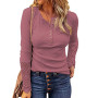 Women Long Sleeve Round Neck Solid Stitching Lace Loose T-shirt for Spring