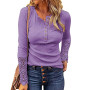 Women Long Sleeve Round Neck Solid Stitching Lace Loose T-shirt for Spring