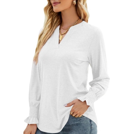 Women Long Sleeve Solid V neck Lightweight Sweatshirt