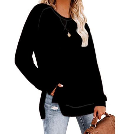 GULE GULE Women's Casual Long Sleeve Solid Split Tops Elegant Front Tunics Shirt