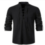 2022 New Men's V-neck shirt T-shirt Fashion Vintage Thin Long Sleeve Top men Casual Breathable Viking Front Lace Up man Shirts