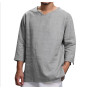 New Men's Shirt Plus Size Solid Tops Pullover V Neck Loose Top Summer Holiday Beach Casual Three Quarter Sleeve Linen man Tops