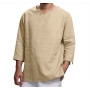 New Men's Shirt Plus Size Solid Tops Pullover V Neck Loose Top Summer Holiday Beach Casual Three Quarter Sleeve Linen man Tops