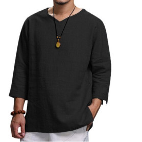 New Men's Shirt Plus Size Solid Tops Pullover V Neck Loose Top Summer Holiday Beach Casual Three Quarter Sleeve Linen man Tops New Men's Shirt Plus Size Solid Tops Pullover V Neck Loose Top Summer Holiday Beach Casual Three Quarter Sleeve Linen man Tops