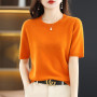 Spring And Autumn Round Neck Korean Fashion Short Sleeve Women's Knitted Sweater Loose Half Sleeve Summer Thin Pullover T-shirt
