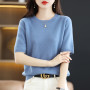 Spring And Autumn Round Neck Korean Fashion Short Sleeve Women's Knitted Sweater Loose Half Sleeve Summer Thin Pullover T-shirt