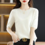 Spring And Autumn Round Neck Korean Fashion Short Sleeve Women's Knitted Sweater Loose Half Sleeve Summer Thin Pullover T-shirt
