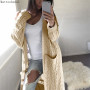 New Autumn Casual Knitted Long Cardigan Female Loose Cardigan Knitted Jumper Warm Winter Solid Sweater Women Pink Cardigan Coat