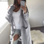 New Autumn Casual Knitted Long Cardigan Female Loose Cardigan Knitted Jumper Warm Winter Solid Sweater Women Pink Cardigan Coat