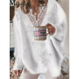 2021 Women Autumn Winter Fashion Lace V-Neck Pullover Sweater Streetwear Ladies Long Sleeve Oversize Casual Loose Sweater Tops