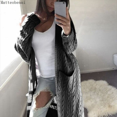 New Autumn Casual Knitted Long Cardigan Female Loose Cardigan Knitted Jumper Warm Winter Solid Sweater Women Pink Cardigan Coat