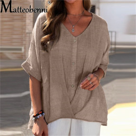 2022 Casual Half Sleeve Solid Color Loose Shirts Women Oversized Cotton and Linen Blouses and Tops Vintage Streetwear Tunic Tees 2022 Casual Half Sleeve Solid Color Loose Shirts Women Oversized Cotton and Linen Blouses and Tops Vintage Streetwear Tunic Tees