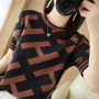 Women's Summer New Cotton Knit Sweater Slim Short Sleeve Casual Vintage Letter Embroidery Top Large Size Pullover T-Shirt