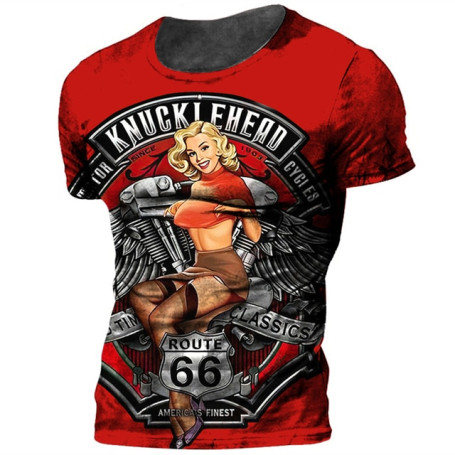 Vintage Motorcycle T Shirt For Men 3D Racing Girl Short Sleeve Tops Street  Men's Biker T-shirt Oversized Tee Shirt Man Clothing