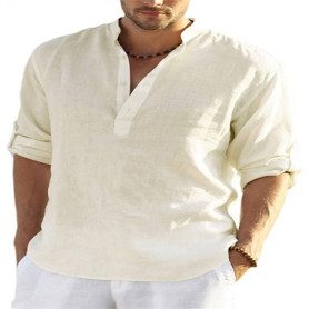 2022 New Men's V-neck t shirt Blouse Cotton Linen Shirt Man Loose Tops Long Sleeve Shirt Spring Autumn Casual Handsome Men Shirt 2022 New Men's V-neck t shirt Blouse Cotton Linen Shirt Man Loose Tops Long Sleeve Shirt Spring Autumn Casual Handsome Men Shirt