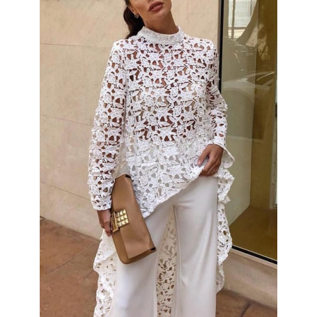 Women Sexy Solid Hollow Out Blouses Spring Fashion Party Loose Pullover Tops 2022 Elegant Lady Office Base Shirt Blouse Mujer