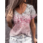 Summer Casual Tee Short Sleeve Women T-Shirts Flower Print Street Tops Female V-Neck Loose T-Shirt 5XL  Size Top Pullover