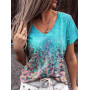 Summer Casual Tee Short Sleeve Women T-Shirts Flower Print Street Tops Female V-Neck Loose T-Shirt 5XL  Size Top Pullover