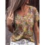 Summer Casual Tee Short Sleeve Women T-Shirts Flower Print Street Tops Female V-Neck Loose T-Shirt 5XL  Size Top Pullover