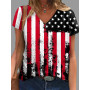 Trendy USA Flag Graphic T-shirt Women Summer Short Sleeve Clothes V-Neck Tops Lady Basic Tee Blouse Stripe Star Print T Shirt