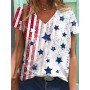 Trendy USA Flag Graphic T-shirt Women Summer Short Sleeve Clothes V-Neck Tops Lady Basic Tee Blouse Stripe Star Print T Shirt