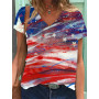 Trendy USA Flag Graphic T-shirt Women Summer Short Sleeve Clothes V-Neck Tops Lady Basic Tee Blouse Stripe Star Print T Shirt