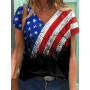 Trendy USA Flag Graphic T-shirt Women Summer Short Sleeve Clothes V-Neck Tops Lady Basic Tee Blouse Stripe Star Print T Shirt