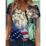 Trendy USA Flag Graphic T-shirt Women Summer Short Sleeve Clothes V-Neck Tops Lady Basic Tee Blouse Stripe Star Print T Shirt