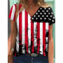 Trendy USA Flag Graphic T-shirt Women Summer Short Sleeve Clothes V-Neck Tops Lady Basic Tee Blouse Stripe Star Print T Shirt