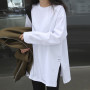 T-shirt Women fashion korean style 2022 Solid color long sleeve Split tshirts O-neck 2022 summer/autumn women's clothing WYP6801