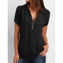 Blouse women new fashion chiffon cheap Europe hot style v-neck zipper bigger sizes short sleeve loose upper vestidos YFF6266