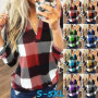 Blouse Women Plus Size 2021 European New Hot Spring Leisure Shirt Plaid Print V-neck Long-Sleeve Top Spot Shirts Blouse YFF6298