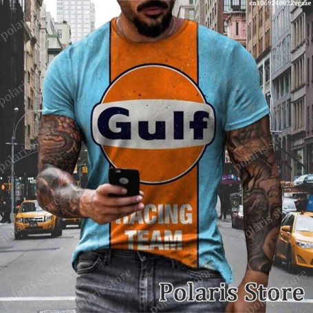 New Summer Men T Shirt 3D Printed Gulf Racing Pattern Oversized Streetwear Tracksuit Casual Short Sleeve Vintage Motorcycle Tee