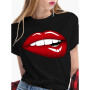Women T-shirts With Red Lips Printed For Woman Fashion Sexy Kiss Lip Tees Tops Summer Short Sleeve Funny T-shirt Female Clothing
